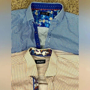 SPAZIO MEN'S SMALL SHORT SLEEVE SHIRTS. ORIGINALLY $80/EA.